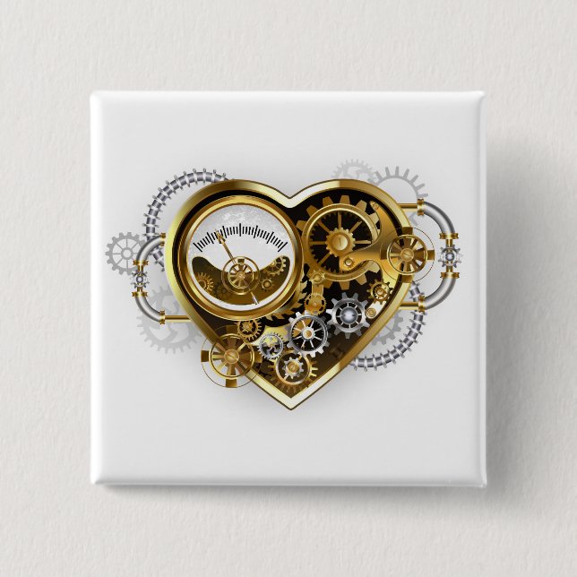 Steampunkherz mit Manometer Button (Vorderseite)