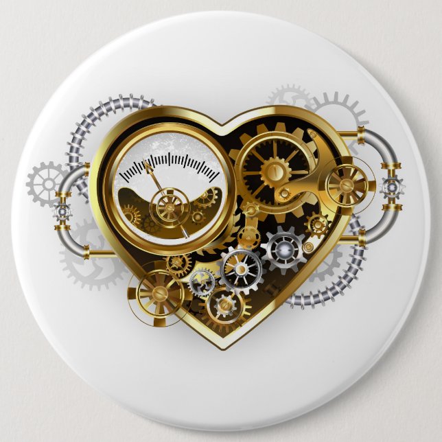 Steampunkherz mit Manometer Button (Vorderseite)
