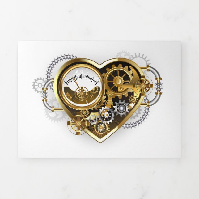 Steampunkherz mit Manometer Dreifach Gefaltete Einladung (Cover)