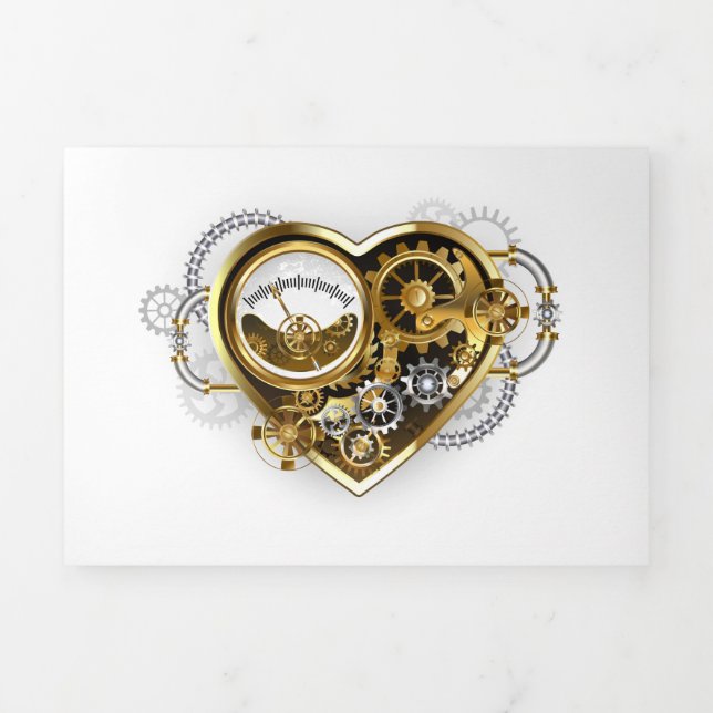 Steampunkherz mit Manometer Dreifach Gefaltete Karte (Cover)