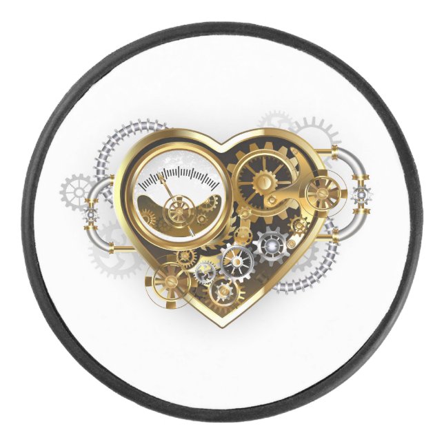 Steampunkherz mit Manometer Eishockey Puck (Vorderseite)