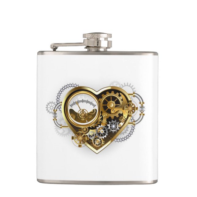 Steampunkherz mit Manometer Flachmann (Vorderseite)