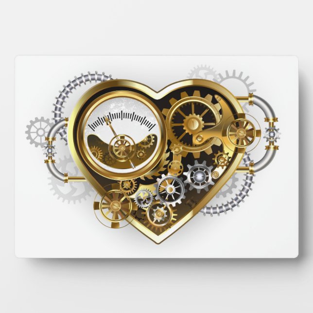 Steampunkherz mit Manometer Fotoplatte (Vorderseite)