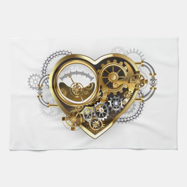 Steampunkherz mit Manometer Geschirrtuch (Horizontal)
