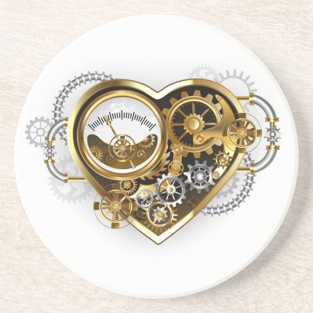 Steampunkherz mit Manometer Getränkeuntersetzer (Vorne)