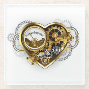 Steampunkherz mit Manometer Glasuntersetzer