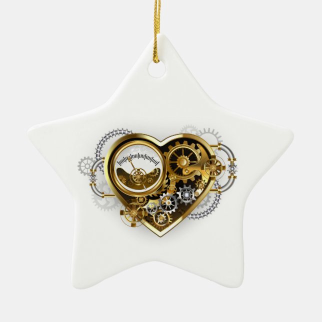 Steampunkherz mit Manometer Keramik Ornament (Vorne)