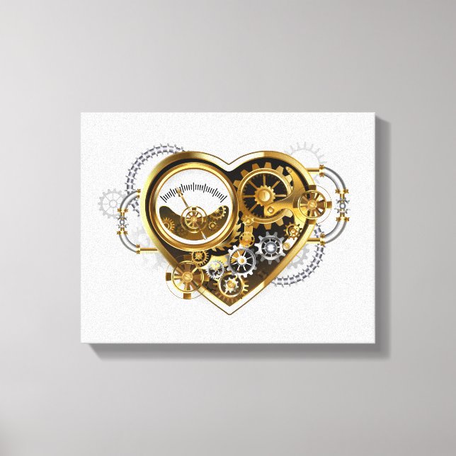 Steampunkherz mit Manometer Leinwanddruck (Vorderseite)