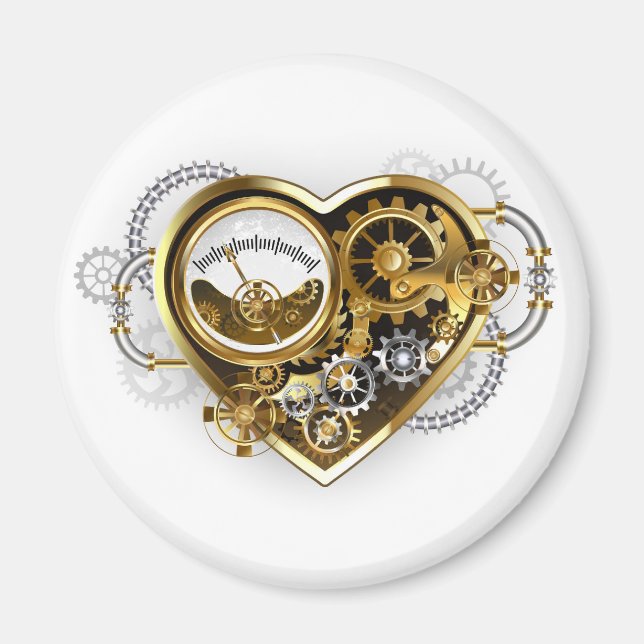 Steampunkherz mit Manometer Magnet (Vorne)