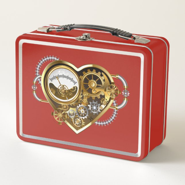Steampunkherz mit Manometer Metall Brotdose (Vorderseite)