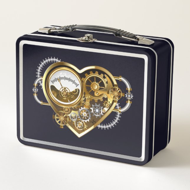 Steampunkherz mit Manometer Metall Brotdose (Vorderseite)