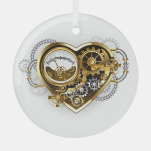 Steampunkherz mit Manometer Ornament Aus Glas