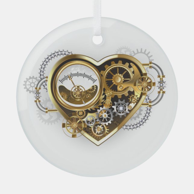 Steampunkherz mit Manometer Ornament Aus Glas (Vorderseite)