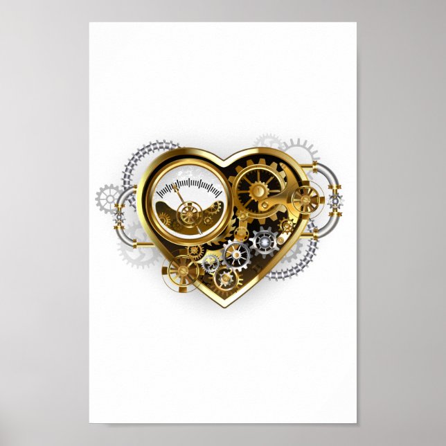 Steampunkherz mit Manometer Poster (Vorne)