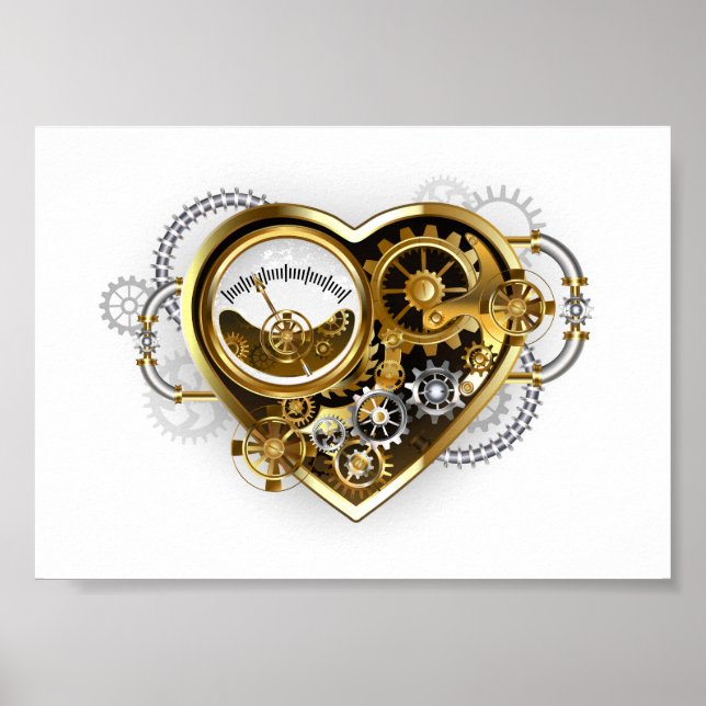 Steampunkherz mit Manometer Poster (Vorne)