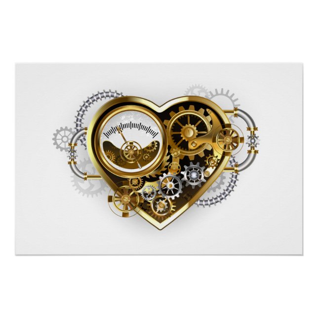 Steampunkherz mit Manometer Poster (Vorderseite)