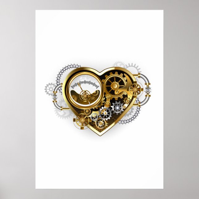 Steampunkherz mit Manometer Poster (Vorne)