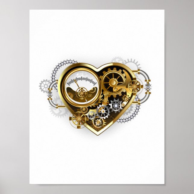 Steampunkherz mit Manometer Poster (Vorne)