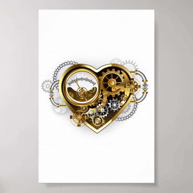 Steampunkherz mit Manometer Poster (Vorne)