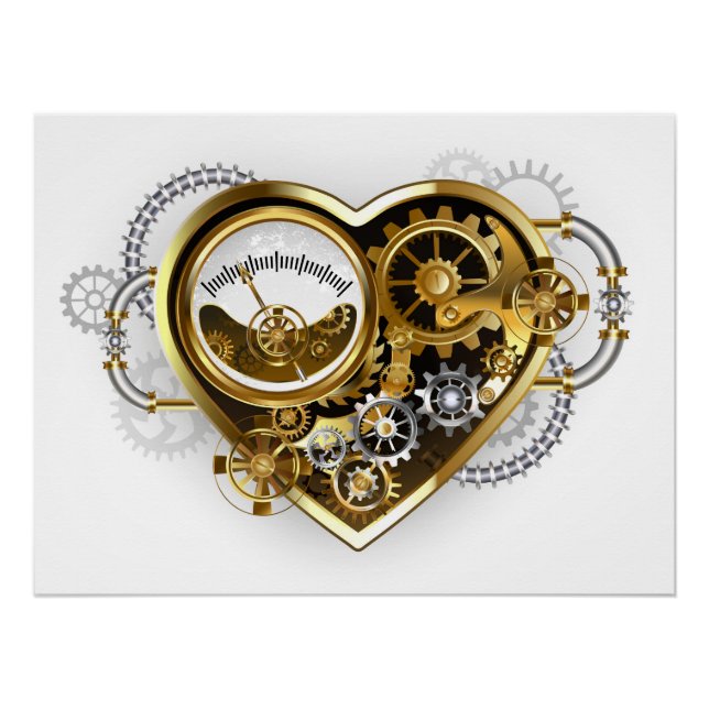 Steampunkherz mit Manometer Poster (Vorderseite)