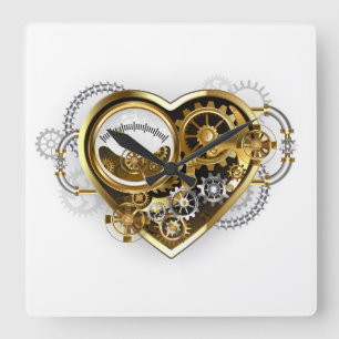 Steampunkherz mit Manometer Quadratische Wanduhr