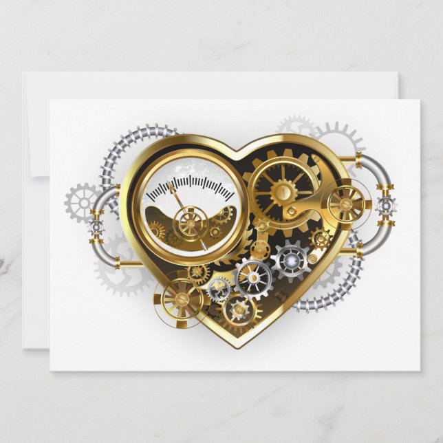 Steampunkherz mit Manometer Save The Date (Vorderseite)