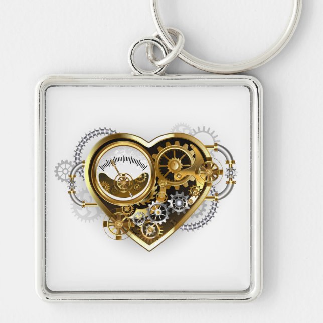 Steampunkherz mit Manometer Schlüsselanhänger (Vorne)