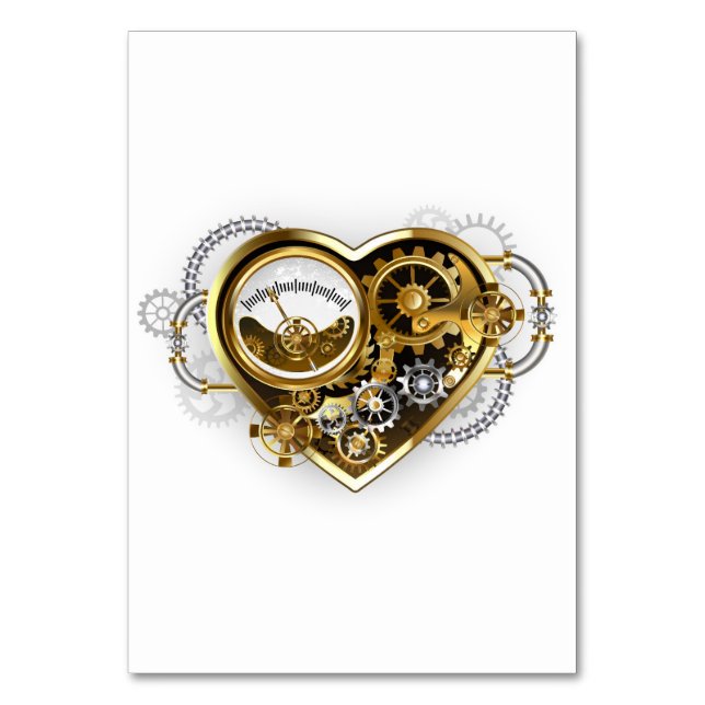 Steampunkherz mit Manometer Tischnummer (Vorderseite)
