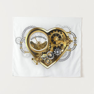 Steampunkherz mit Manometer Wandteppich