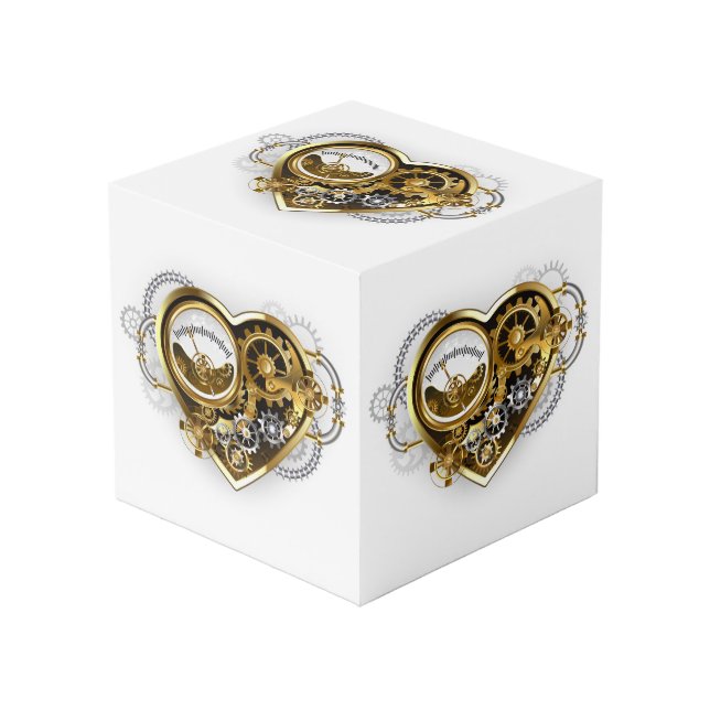 Steampunkherz mit Manometer Würfel (Vorderseite Schrägansicht)