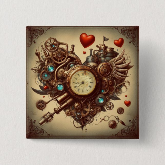 Steampunkherz/Valentinstag Button (Vorderseite)