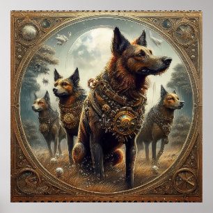 Steampunkhunde auf der Jagd Poster