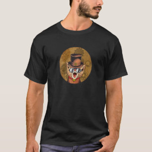 Steampunkkatze, die Hut und Augenhosen trägt, Die T-Shirt