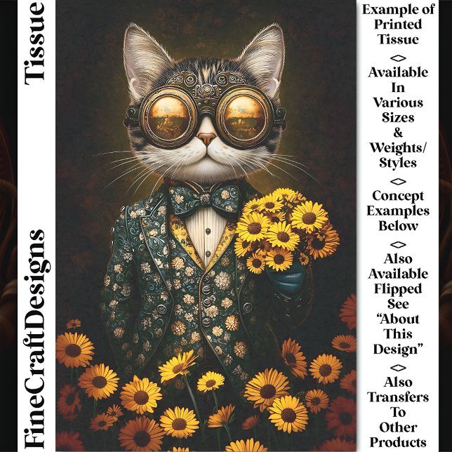 Steampunkkatze, floraler Anzug, Blume CY9R Decoupa Seidenpapier (Von Creator hochgeladen)