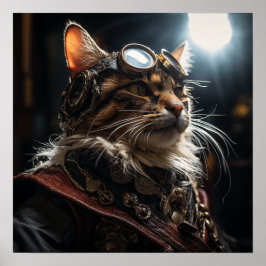 Steampunkkatze in Uniform Retro Poster