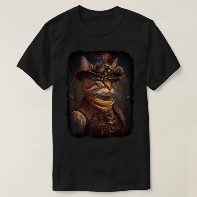 Steampunkkatze, Viktorianisches Portrait, Sci Fi C T-Shirt (Design vorne)