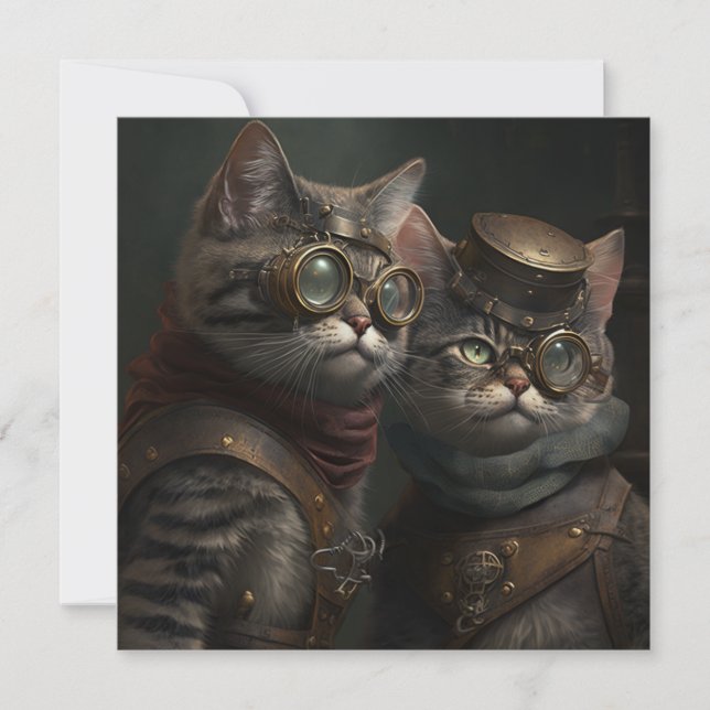 Steampunkkatzen Karte (Vorderseite)
