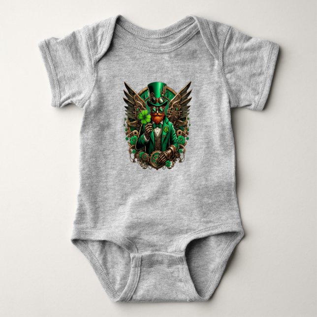 Steampunkklee am St. Patrick's Day Baby Strampler (Vorderseite)