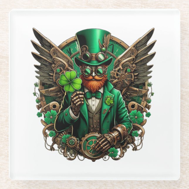 Steampunkklee am St. Patrick's Day Glasuntersetzer (Vorderseite)