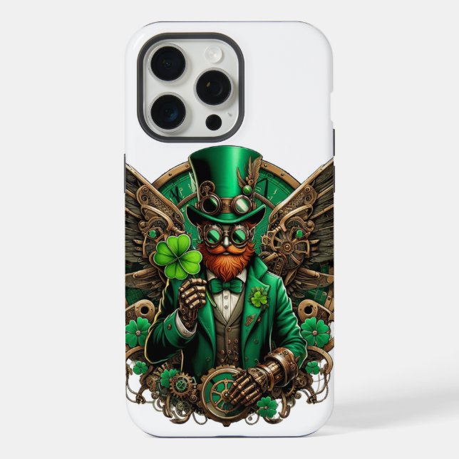 Steampunkklee am St. Patrick's Day iPhone 15 Pro Max Hülle (Rückseite)