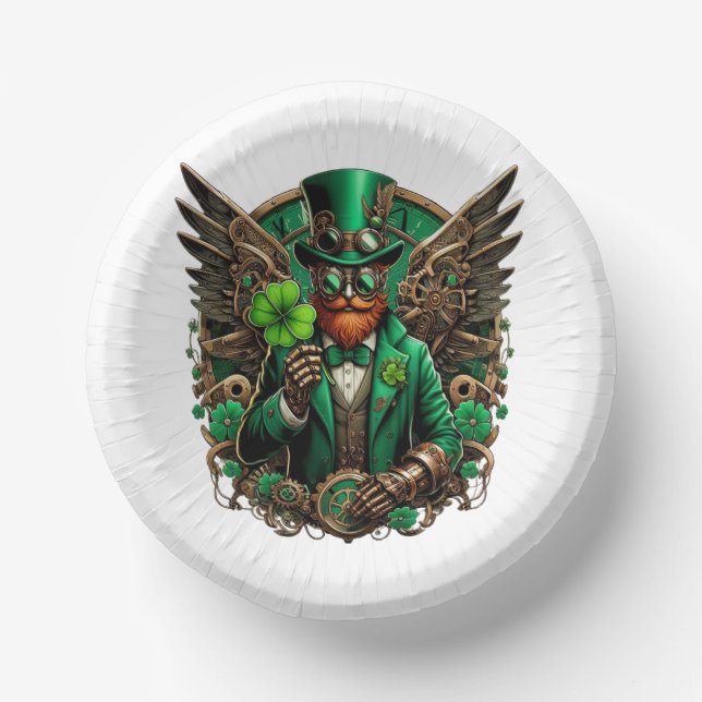 Steampunkklee am St. Patrick's Day Pappteller (Vorderseite)
