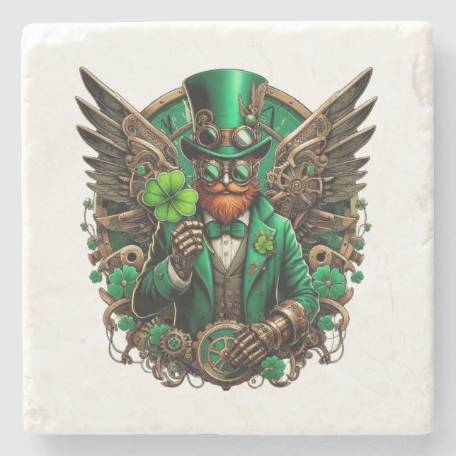 Steampunkklee am St. Patrick's Day Steinuntersetzer (Vorderseite)