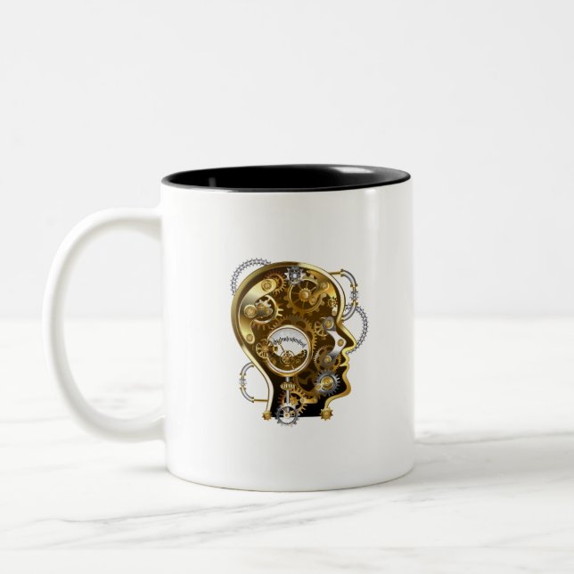 Steampunkopf mit Manometer Zweifarbige Tasse (Links)