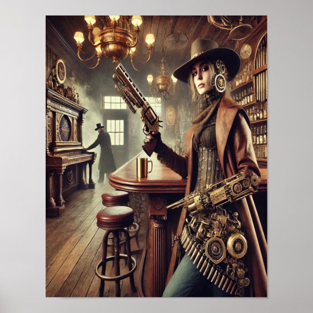 Steampunkplakat 59 Mechanischer Gunslinger Poster (Vorne)
