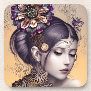 SteampunkPrinzessin mit kugelfarbener Blume Getränkeuntersetzer