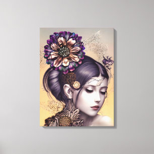 SteampunkPrinzessin mit kugelfarbener Blume Leinwanddruck