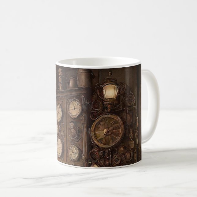 Steampunksaal mit alten Uhren Kaffeetasse (VorderseiteRechts)