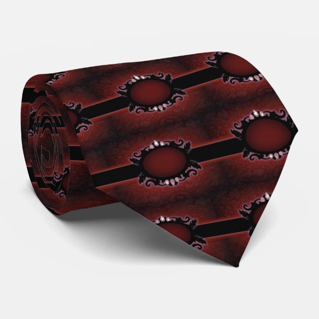 Steampunkschwarz und rotes gotisches Monogramm Krawatte (Gerollt)