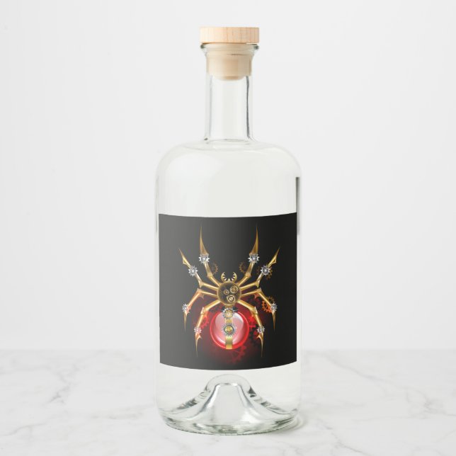 Steampunkspinne auf schwarz alkoholflaschenetikett (Vorderseite)