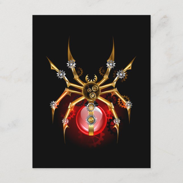 Steampunkspinne auf schwarz begleitkarte (Vorderseite)